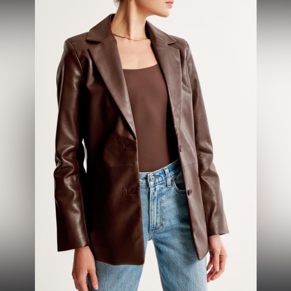 Abercrombie and fitch vegan leather brown blazer